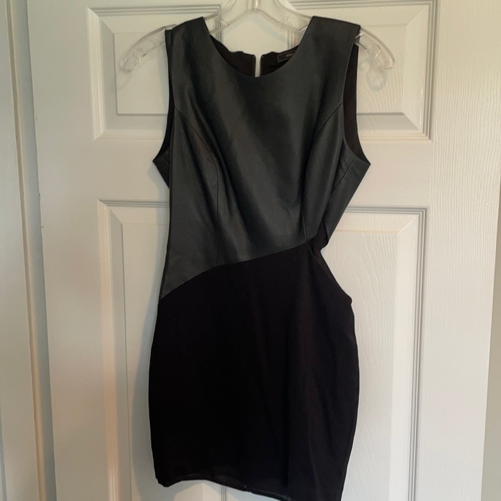 BCBGMAXAZARIA Leather cut out mini dress